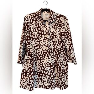 Skirtin’ Around Brown & White Abstract Print Cotton Swing Coat Size 8